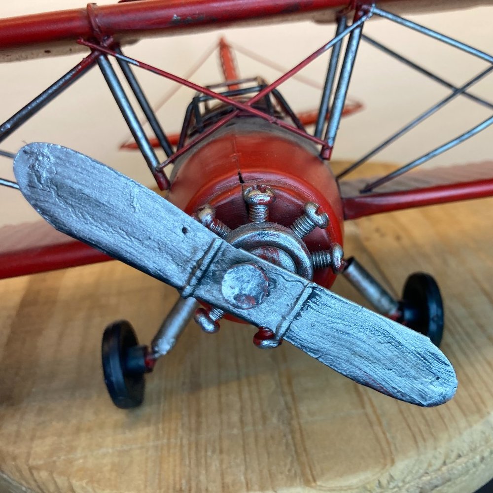Decorative Red Baron Bi-Plane, Collectible Red Bi-Plane With Black Cross